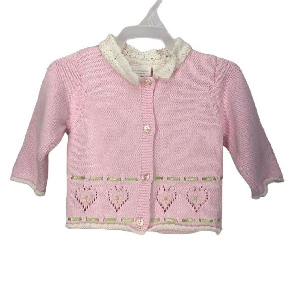 First Moments 6-9 Months Pink‎ Button Down Knit  Sweater